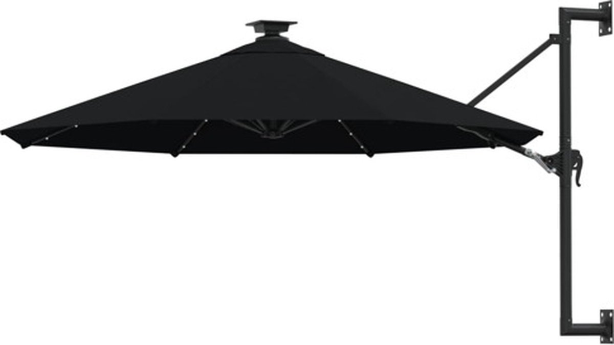 vidaXL - Wandparasol - met - LED's - 300 - cm - zwart (8721115529836)