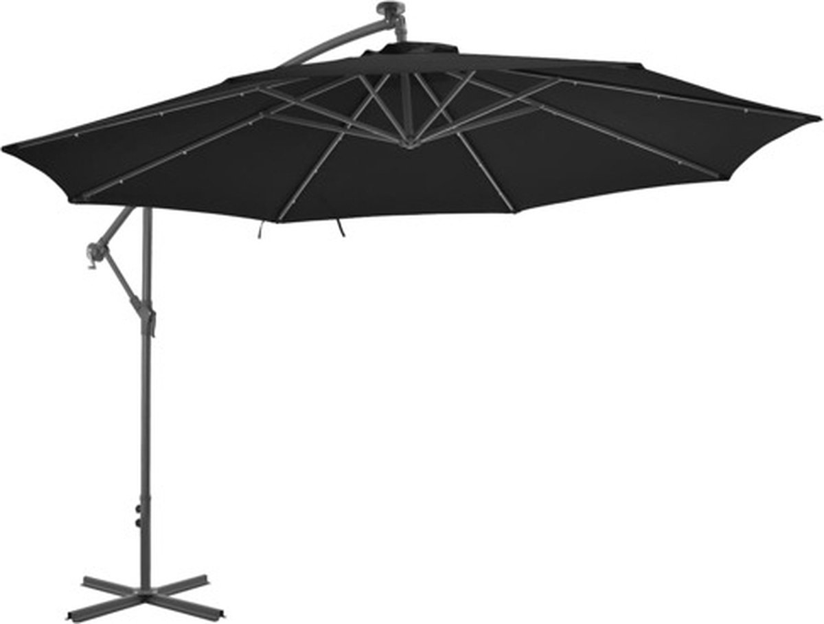 vidaXL - Zweefparasol - met - LED-verlichting - 350 - cm - zwart (8720286164662)
