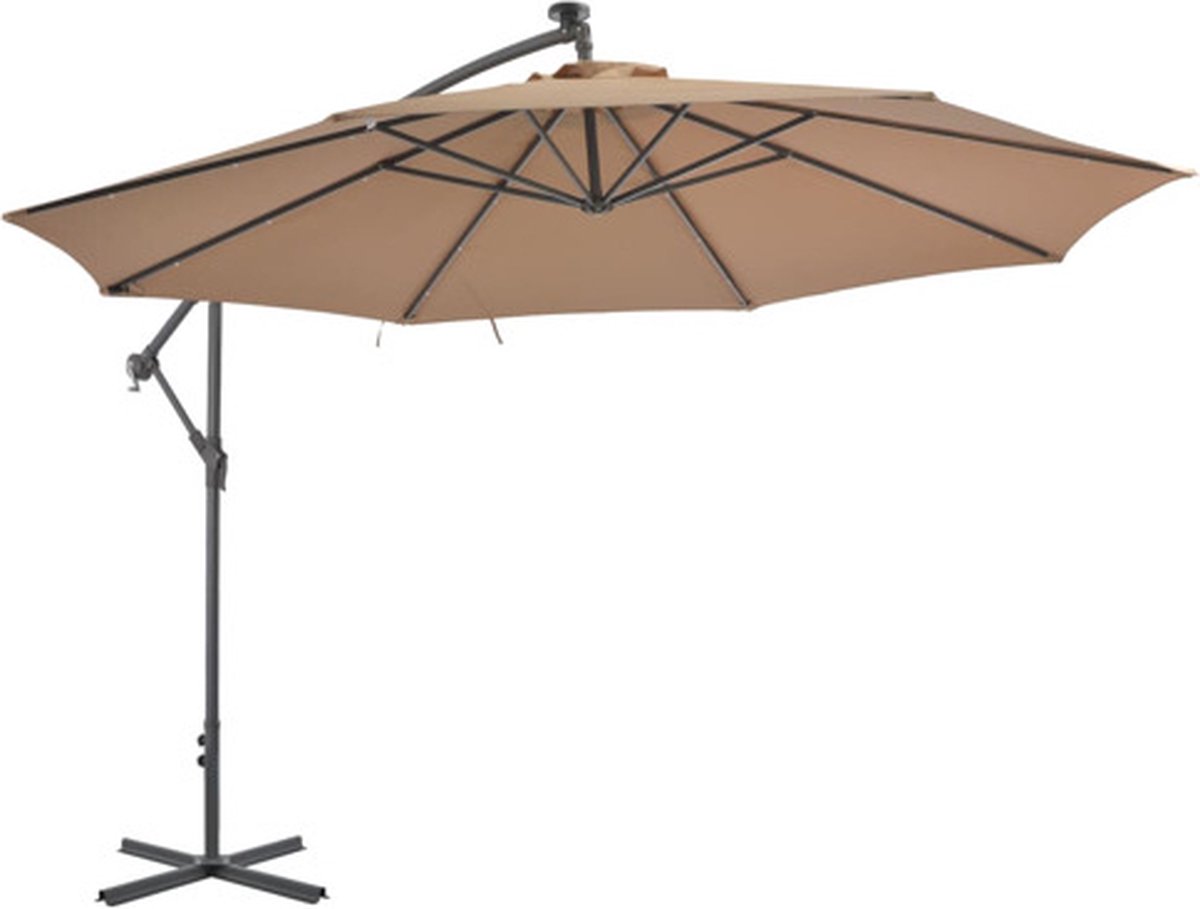 vidaXL - Zweefparasol - met - LED-verlichting - en - metalen - paal - 350 - cm - taupe (8718475697657)
