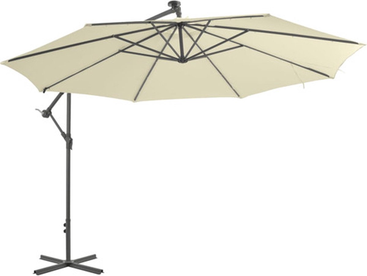 vidaXL - Zweefparasol - met - LED-verlichting - en - metalen - paal - 350 - cm - zand (8718475697626)