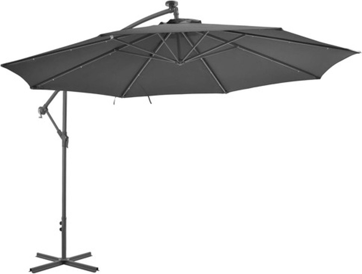 vidaXL - Zweefparasol - met - LED-verlichting - metalen - paal - 350 - cm - antraciet (8718475697640)