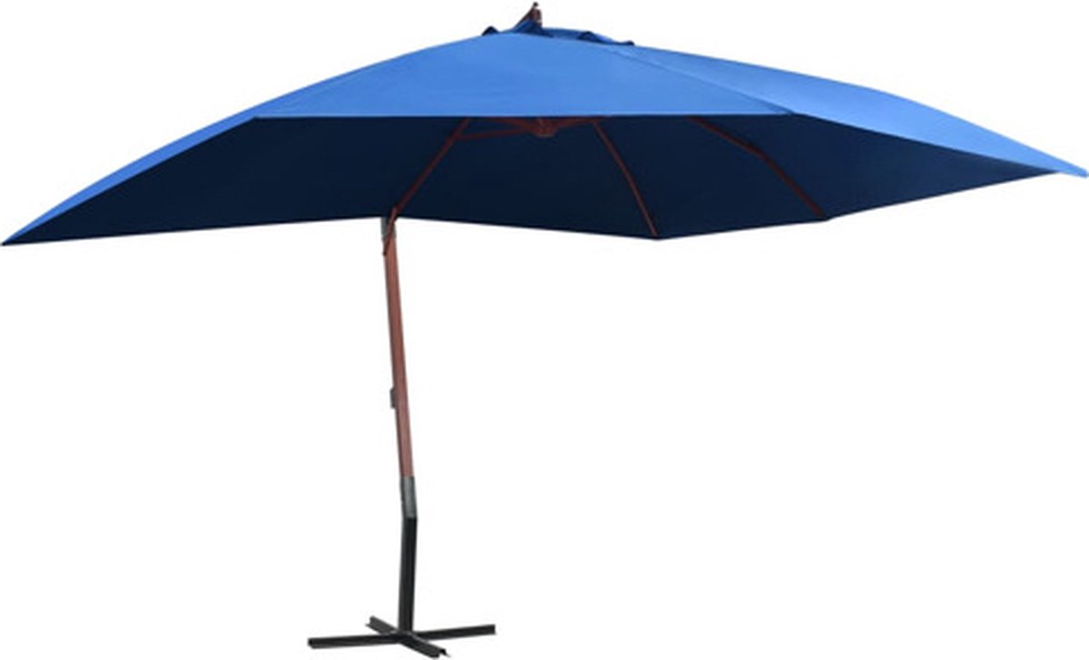 vidaXL - Zweefparasol - met - houten - paal - 400x300 - cm - blauw (8721096025181)