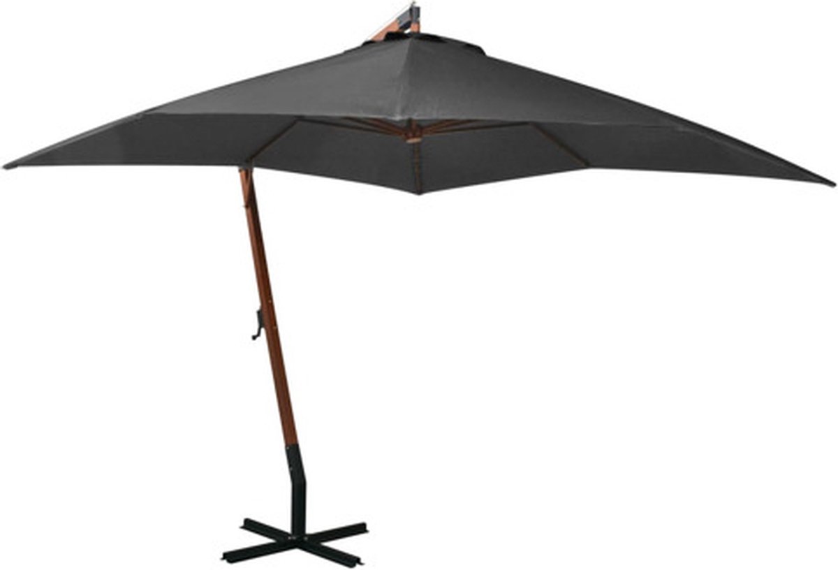 vidaXL - Zweefparasol - met - paal - 3x3 - m - massief - vurenhout - antracietkleurig (8720286164563)