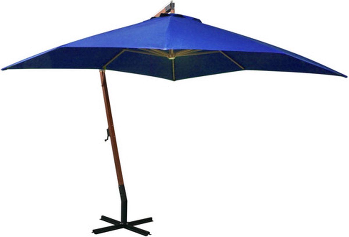 vidaXL - Zweefparasol - met - paal - 3x3 - m - massief - vurenhout - azuurblauw (8720286164617)