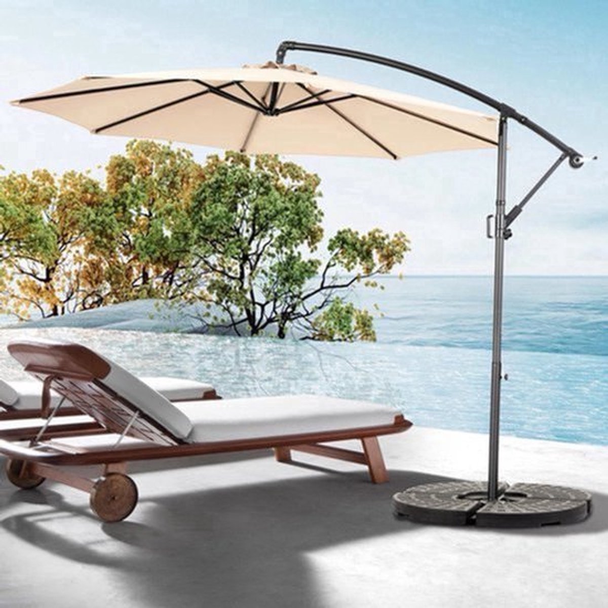 Hangparasol - Zweefparasol - Tuinparasol - Kantelbaar - Verstelbaar - Roestvrijstalen Frame - UPF50+ Waterafstotend (9113768450015)