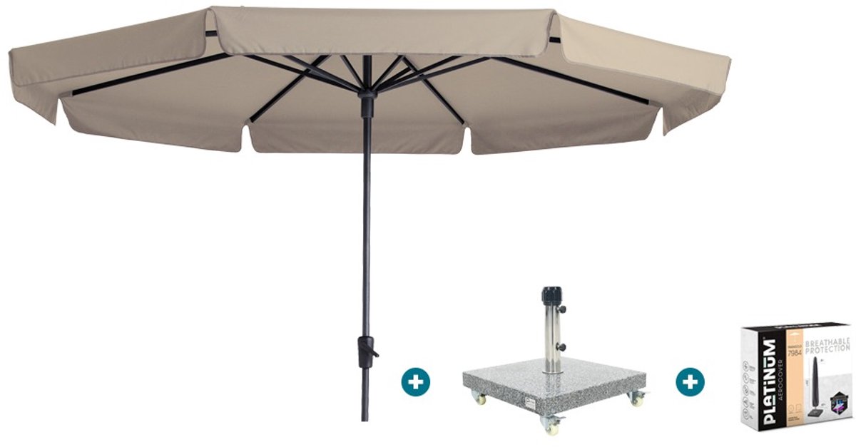 Madison Syros Luxe stokparasol Ø350 cm. - Ecru met Sevilla voet en hoes (6154113574539)