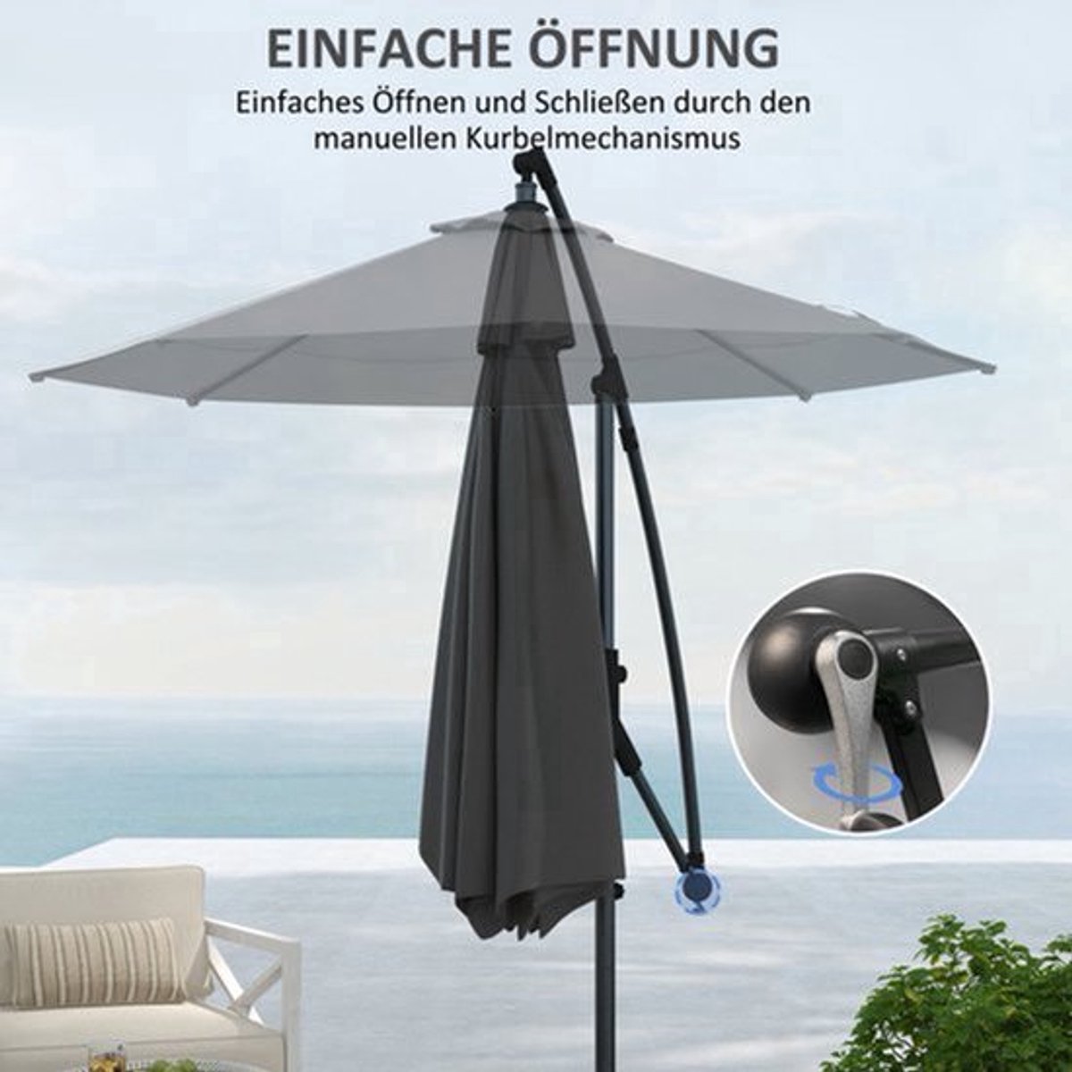Parasol - Stokparasol - Zweefparasol - Balkonparasol - Muurparasol - Grijs Verkeerslicht Design - Stevige Kruisbasis - Afmeting 293x293 cm (9113765523484)