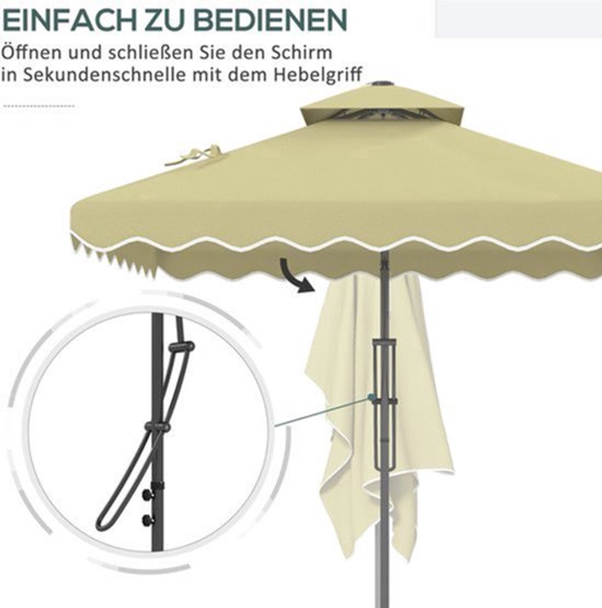 Parasol - Tuinparasol - Balkonparasol - Stokparasol - Terrasparasol - Decentraal Zijpaal - 2,5x2,5 m - Metalen Frame - Beige Polyester - Kruisvoet - Slingerbediening (9113763107792)