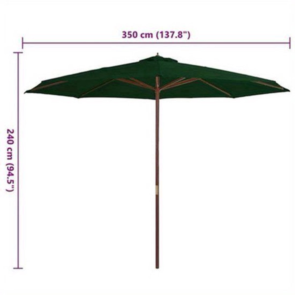 Parasol - Tuinparasol - Balkonparasol - Terrasparasol - Stokparasol - 350x240 cm - 100% Acryl Zonwering - Houten Paal & Stabiel IJzeren Frame - Groen Rechthoekig (9113761062468)