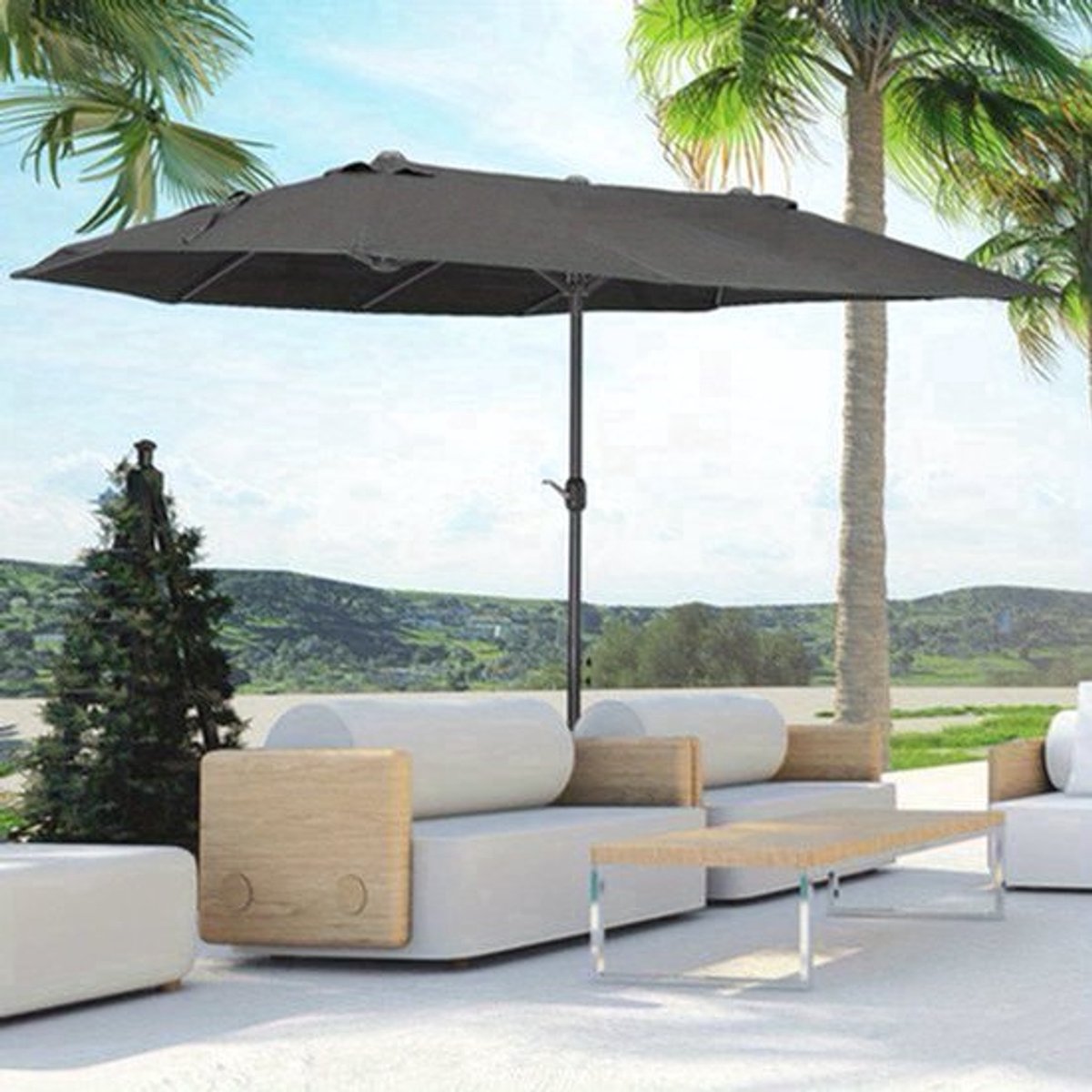 Parasol - Tuinparasol - Balkonparasol - Terrasparasol - Stokparasol - Ovaal 460x270x240 cm - Weerbestendig Stof - Stevige Handgreep (9113760302589)