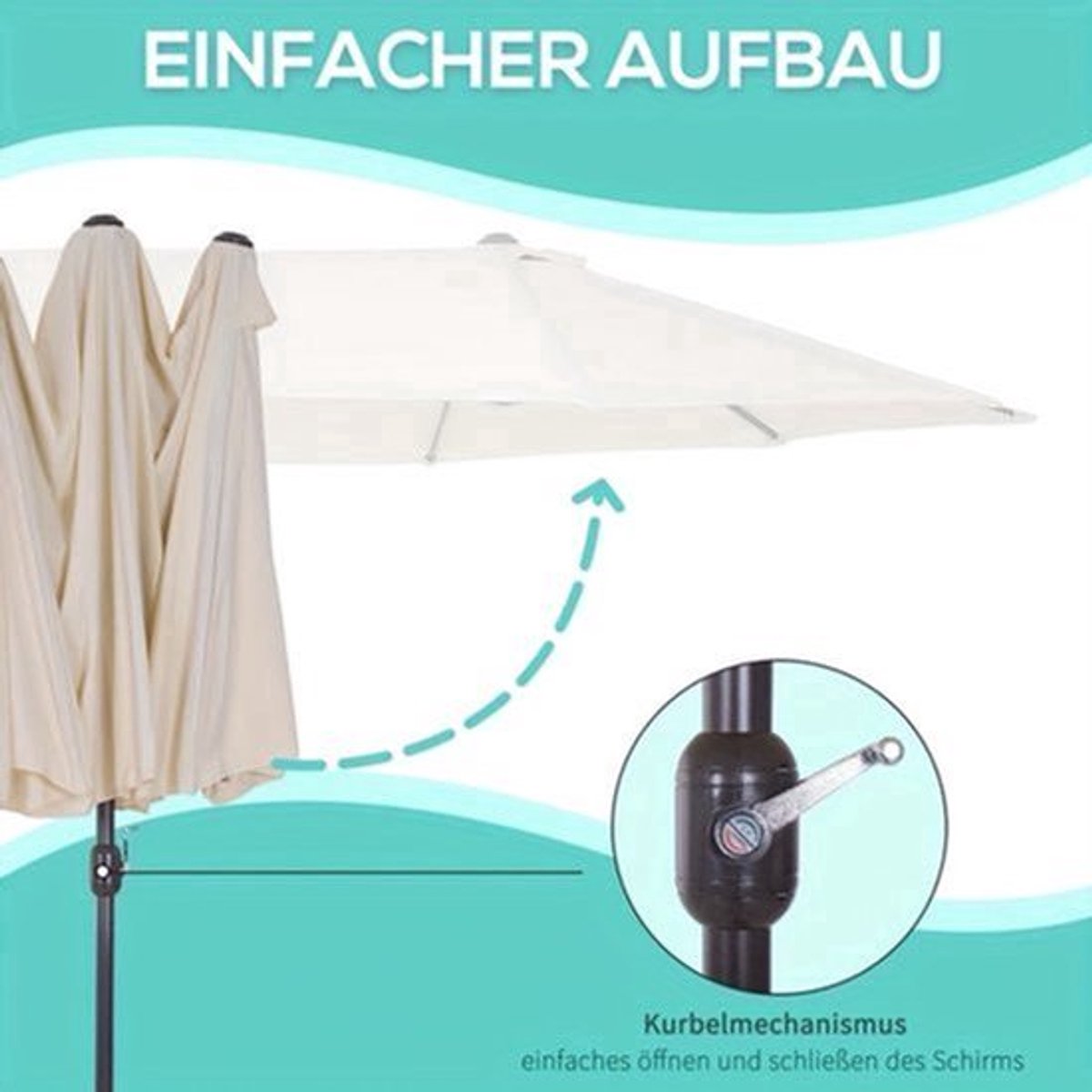 Parasol - Tuinparasol - Stokparasol - Marktparasol - Balkonparasol - Dubbel Laags Doek - Handmatige Handkrik - Beige Ovaal 455x270x240 cm (9113761803672)