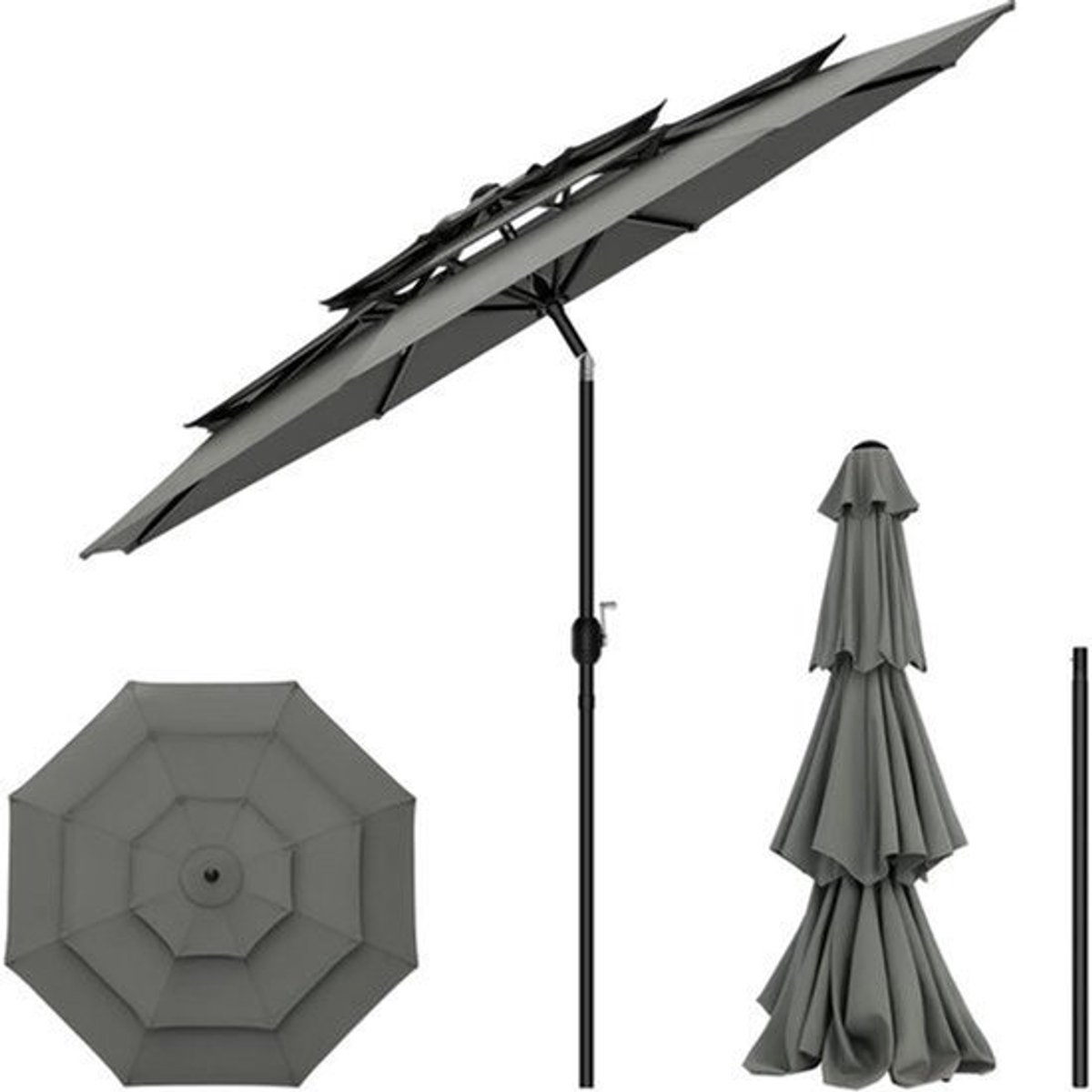 Parasol - Tuinparasol - Strandparasol - Zweefparasol - Balkon Parasol - Grote Parasol 292cm - met UV-bescherming, Kantelbaar en met 3 Ventilatieopeningen - Donkergrijs (9113766705681)