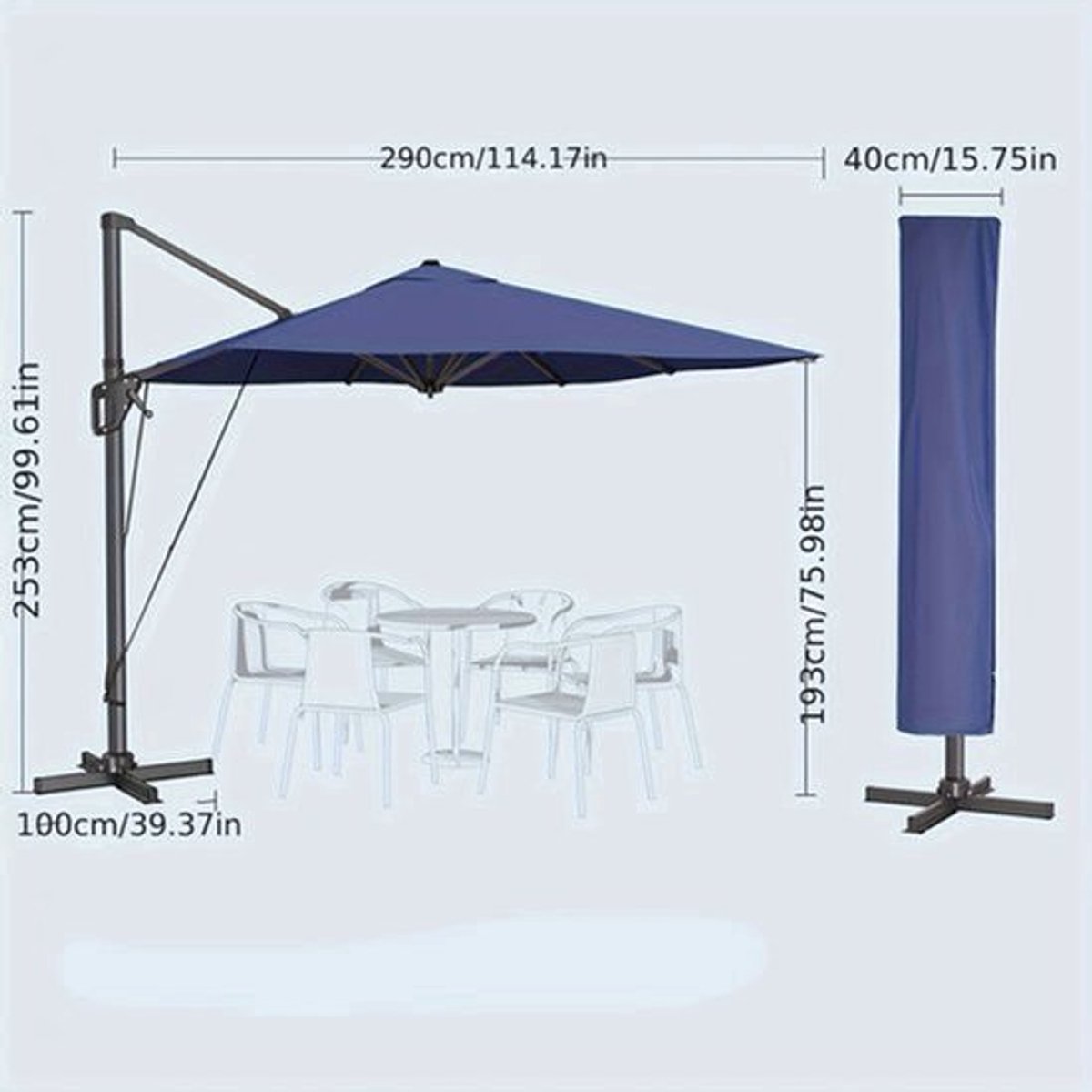 Parasol - Tuinparasol - Terrasparasol - Zweefparasol - Verstelbaar - UPF 50+ - Stevig Stalen Frame (9113763944779)