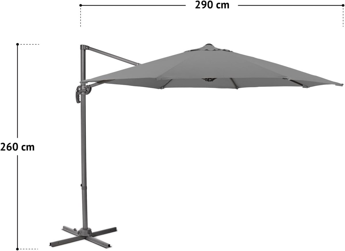 Parasol aluminium zweefparasol met standaard en zwengel, 360° hendelconstructie, kantelbaar, uitgebreide zonwering (2381924579949)