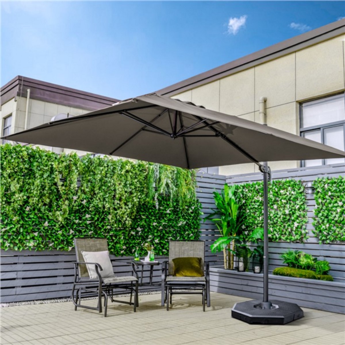 SureDeal® - Parasol - Zweefparasol - Zwengel Tuinparasol Kantelbaar - Terras Café - 300x300x273 cm - Zwart (6156546123131)