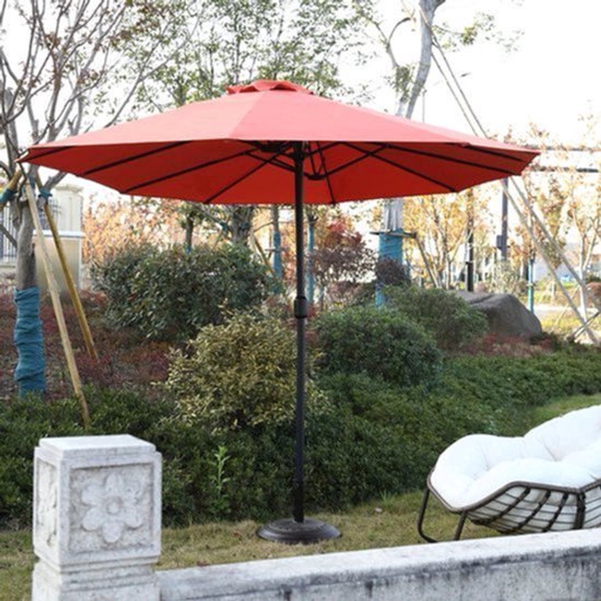 Terrasparasol - Zweefparasol - Tuinparasol - Grote Parasol - 450 Cm Breed - 12 Stalen Spaken - Roestvrij Stalen Frame (9113764375442)