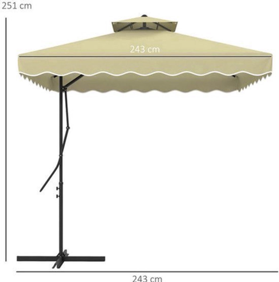 Zweefparasol - Hangparasol - Cantilever Parasol - Terrasparasol - Balkonparasol - Groot 2,4x2,4m - Ventilerend Dak & Stevig Stalen Frame (9113763735940)