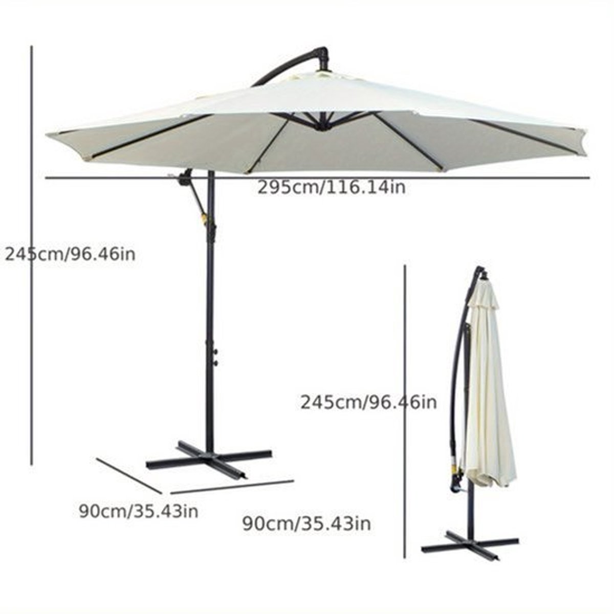 Zweefparasol - Hangparasol - Tuinparasol - Balkonparasol - Vrijhangende Parasol - Verstelbare Hoogte - Stalen Boogpaal - Wit Rechthoekig 300 cm (9113766312797)